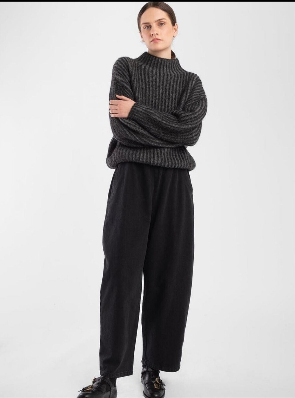 Micaela Greg Faded Black Denim Barrel Jeans
